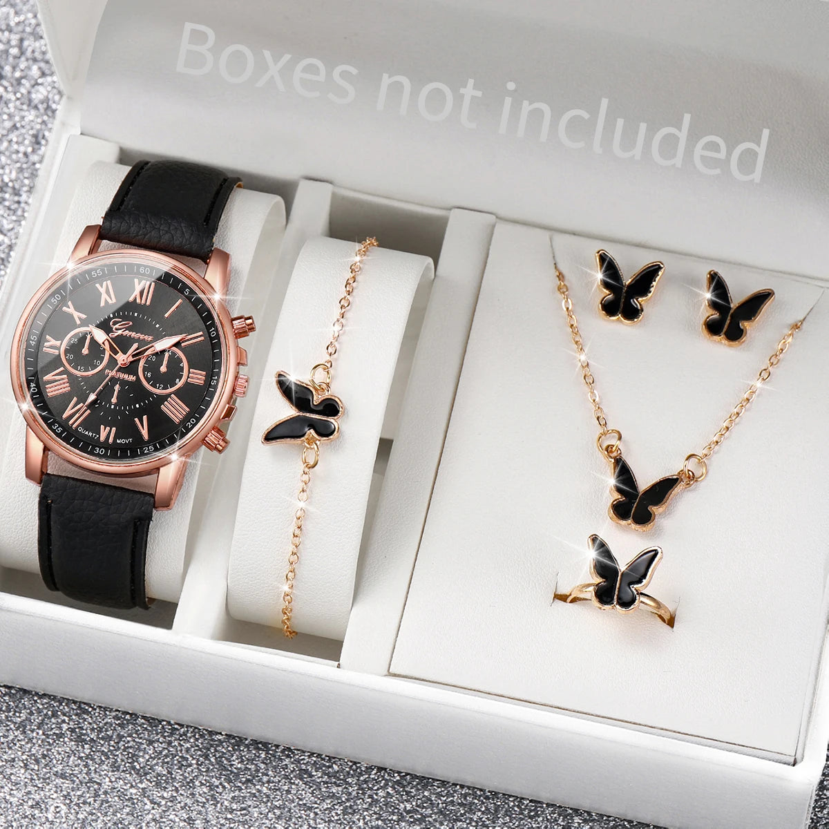 5/6PC Fashion Women's Quartz Watch & Jewelry Set - Image 5