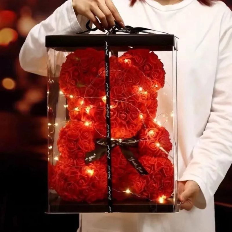 Artificial Teddy Rose Flower Bear with Box