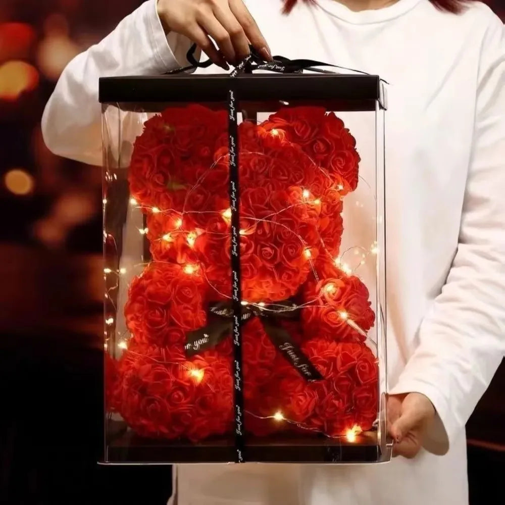 Artificial Teddy Rose Flower Bear with Box