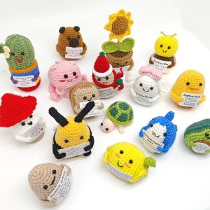 Funny Crochet Positive Energy Shark Doll – Emotional Support & Cute Knitted Woolen Bee Decor